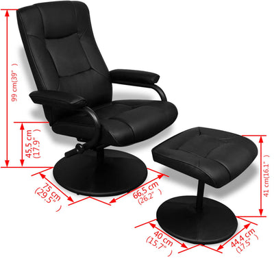 vidaXL TV Armchair with Footstool Black Faux Leather