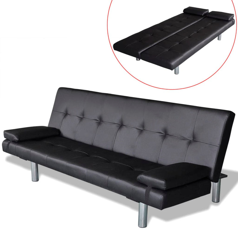 vidaXL Sofa Bed with Two Pillows Artificial Leather Adjustable Black