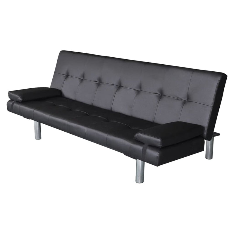 vidaXL Sofa Bed with Two Pillows Artificial Leather Adjustable Black