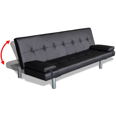 vidaXL Sofa Bed with Two Pillows Artificial Leather Adjustable Black