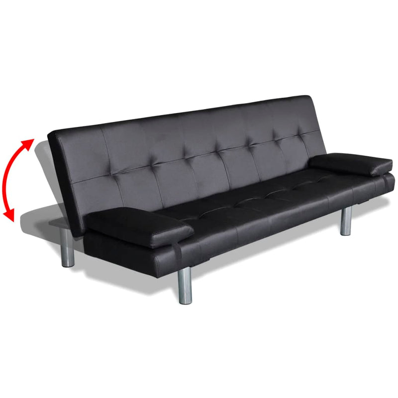 vidaXL Sofa Bed with Two Pillows Artificial Leather Adjustable Black