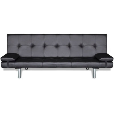 vidaXL Sofa Bed with Two Pillows Artificial Leather Adjustable Black