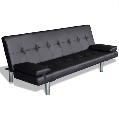 vidaXL Sofa Bed with Two Pillows Artificial Leather Adjustable Black