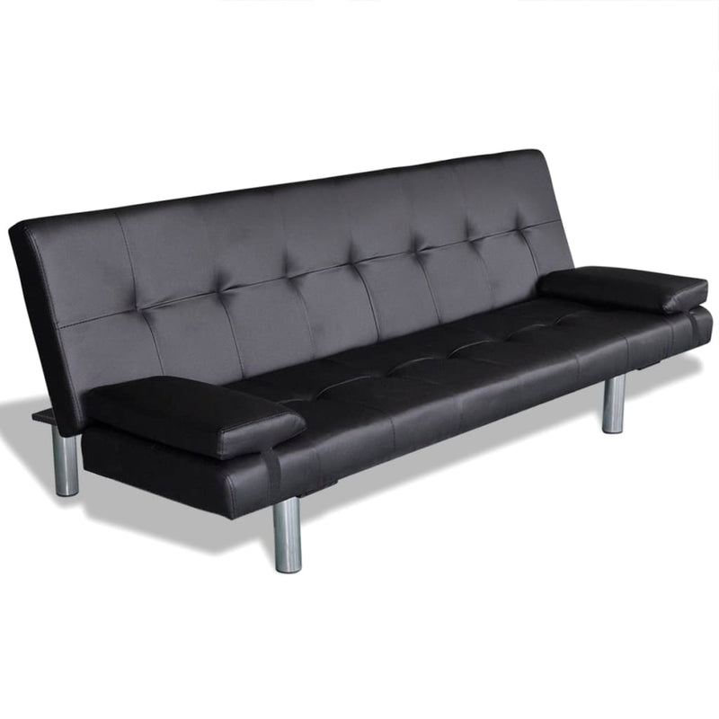 vidaXL Sofa Bed with Two Pillows Artificial Leather Adjustable Black