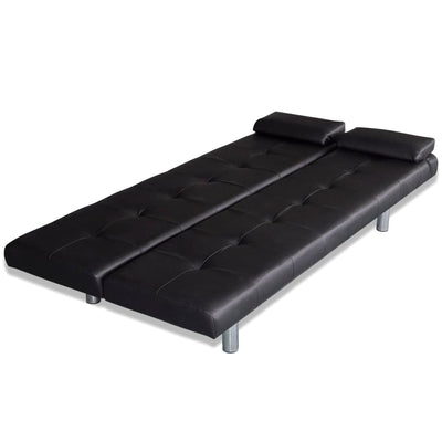 vidaXL Sofa Bed with Two Pillows Artificial Leather Adjustable Black