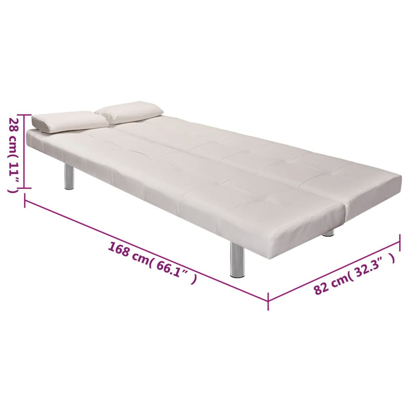 vidaXL Sofa Bed with Two Pillows Artificial Leather Adjustable Cream White