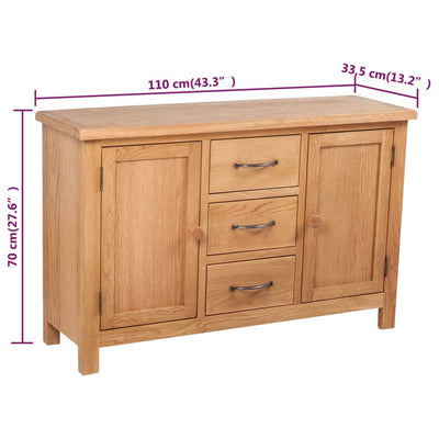 vidaXL Sideboard with 3 Drawers 110x33.5x70 cm Solid Oak Wood
