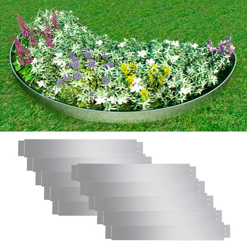 vidaXL Set of 10 Flexible Lawn Fence Galvanised Steel 100 x 14 cm