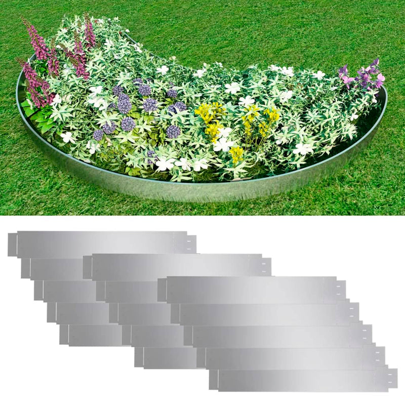 vidaXL Set of 15 Flexible Lawn Fence Galvanised Steel 100 x 14 cm