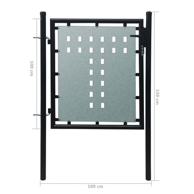 vidaXL Black Single Door Fence Gate 100 x 125 cm