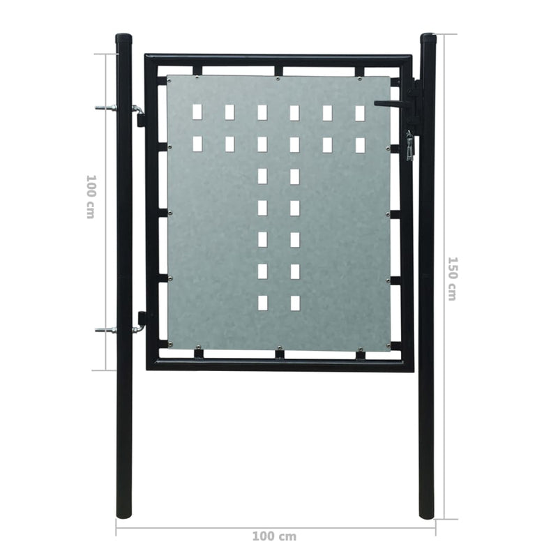 vidaXL Black Single Door Fence Gate 100 x 125 cm