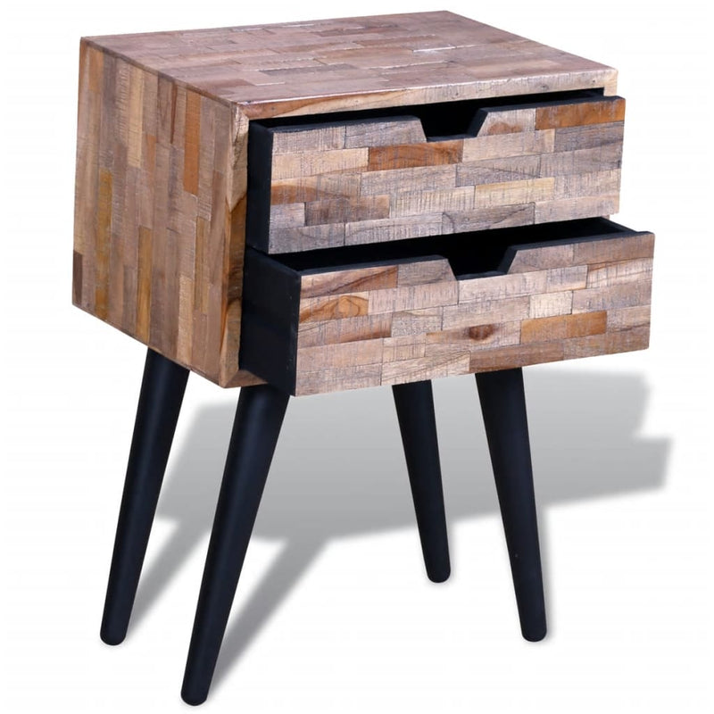 vidaXL Nightstand with 2 Drawers Reclaimed Teak Wood