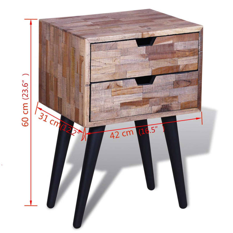 vidaXL Nightstand with 2 Drawers Reclaimed Teak Wood