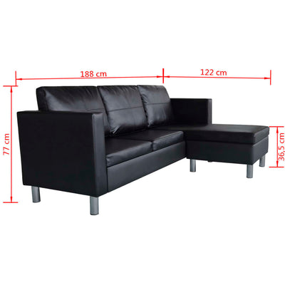 vidaXL Sectional Sofa 3-Seater Artificial Leather Black