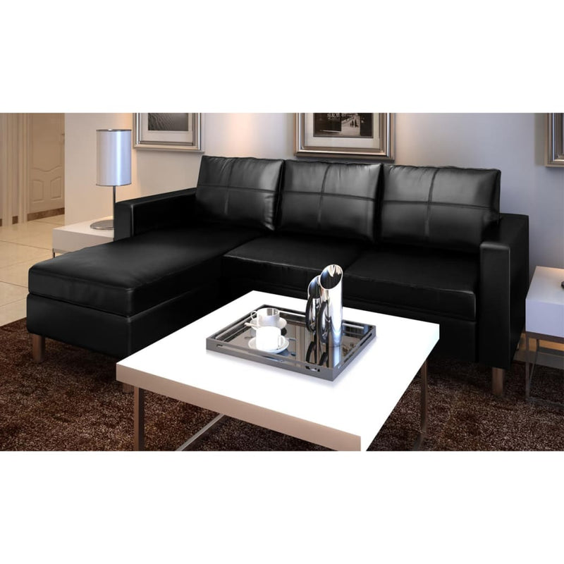 vidaXL Sectional Sofa 3-Seater Artificial Leather Black
