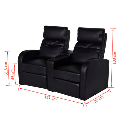 vidaXL Recliner 2-seat Artificial Leather Black