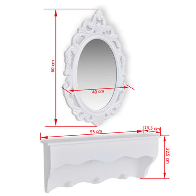 vidaXL Wall Shelf Set for Keys and Jewelery with Mirror and Hooks