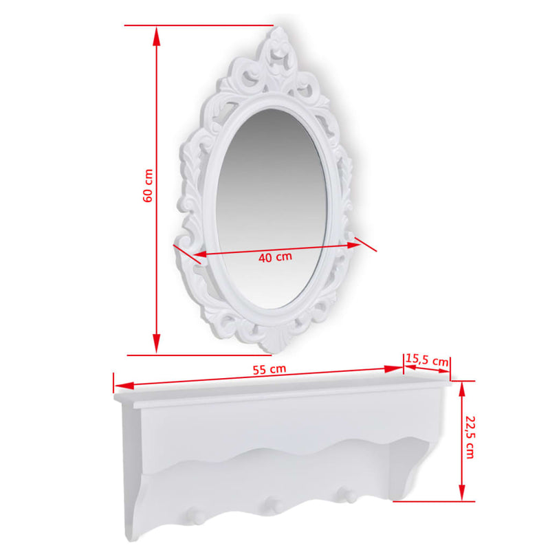 vidaXL Wall Shelf Set for Keys and Jewelery with Mirror and Hooks