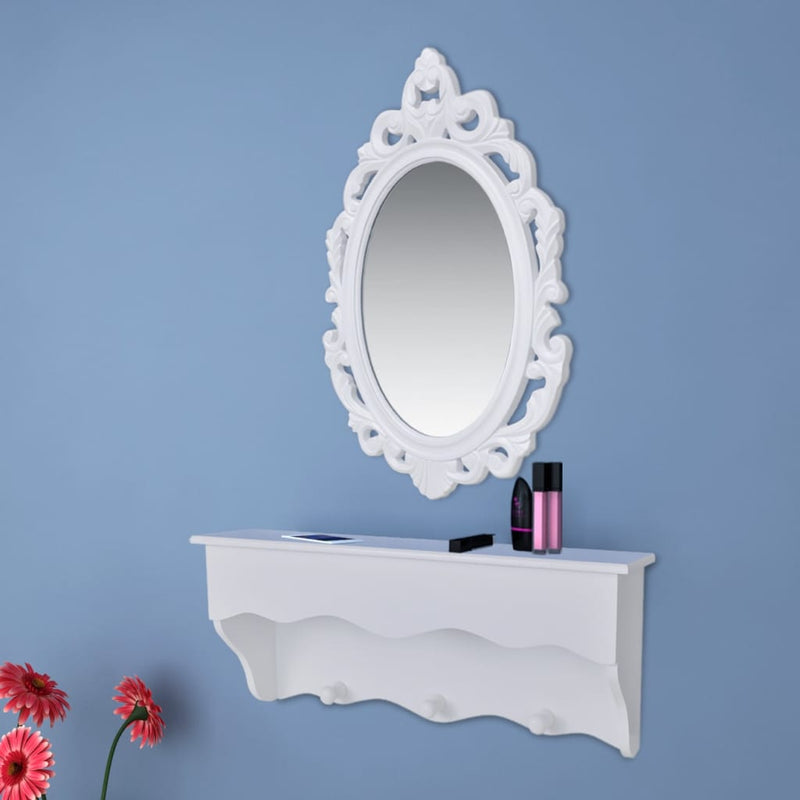 vidaXL Wall Shelf Set for Keys and Jewelery with Mirror and Hooks