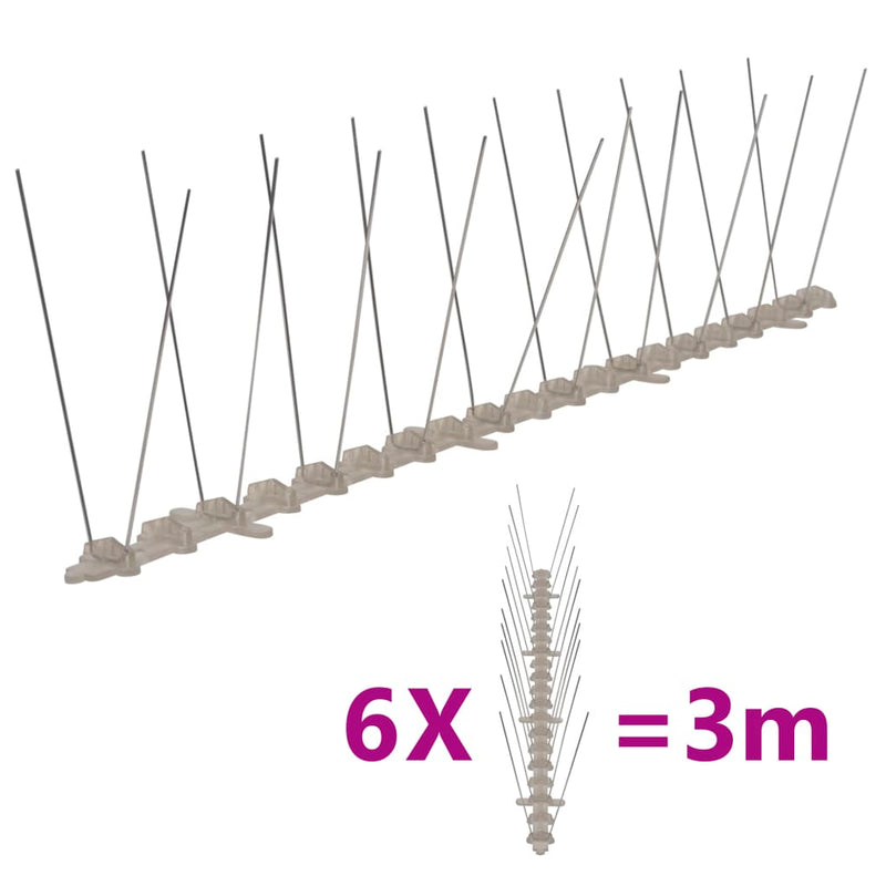 vidaXL 4-row Plastic Bird & Pigeon Spikes Set of 6 3 m