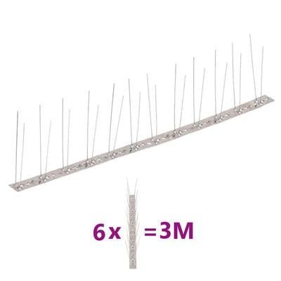 vidaXL 2-row Stainless Steel Bird & Pigeon Spikes Set of 6 3 m
