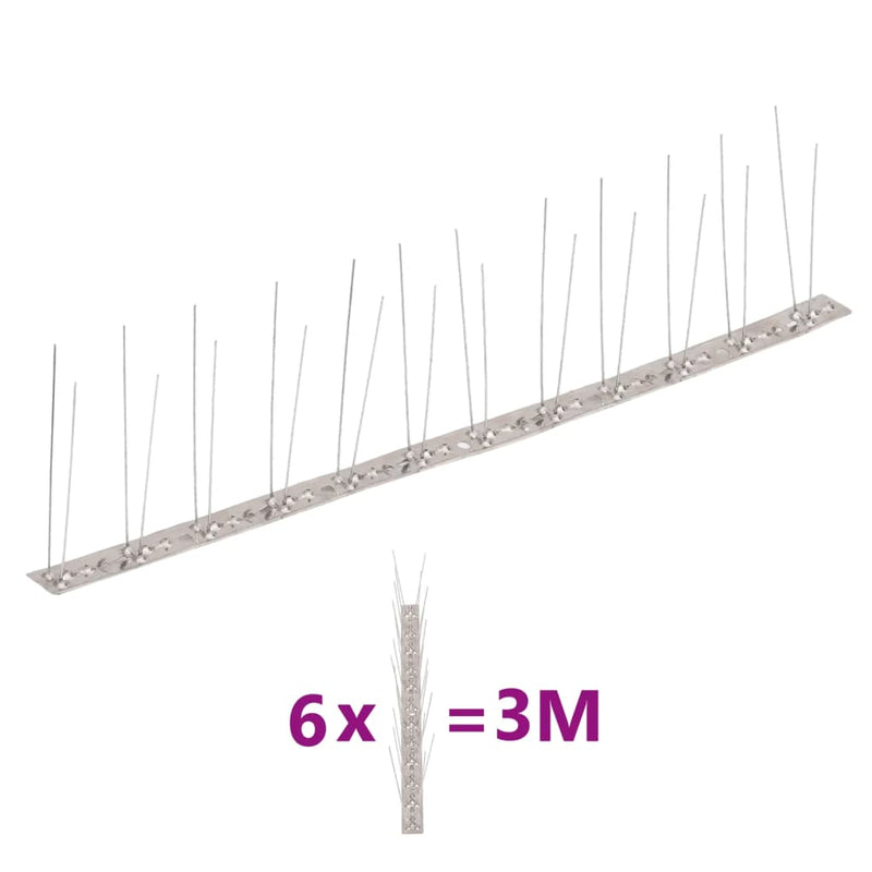 vidaXL 2-row Stainless Steel Bird & Pigeon Spikes Set of 6 3 m