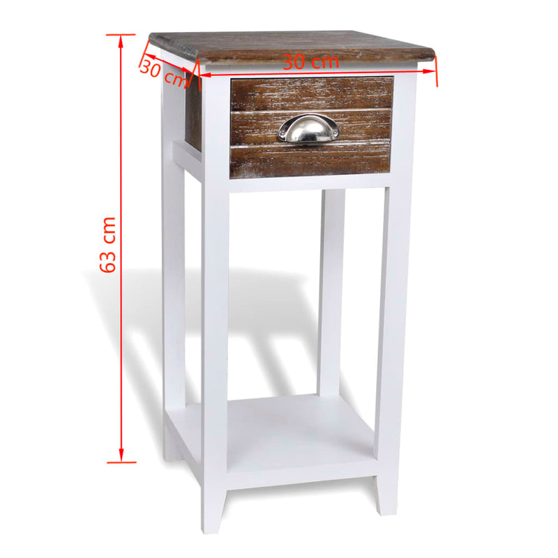 vidaXL Nightstand with 1 Drawer Brown and White