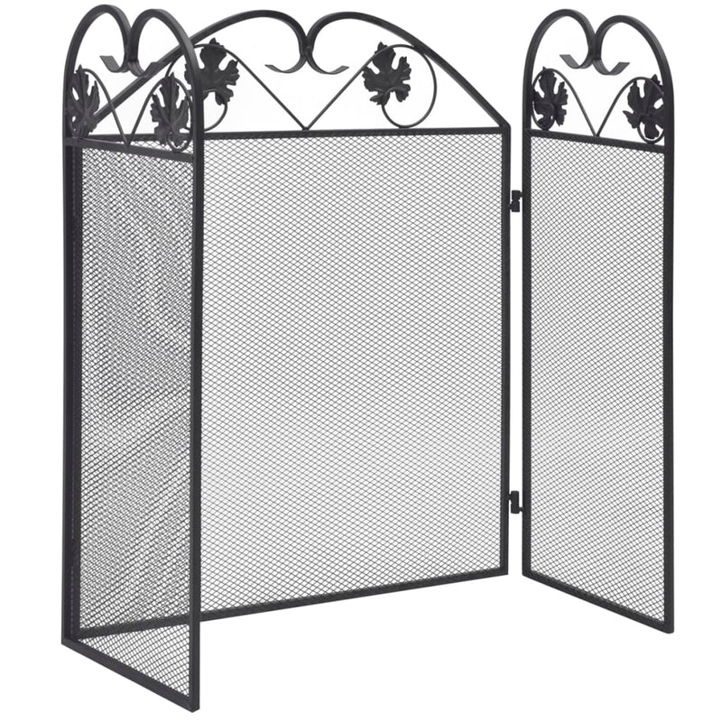 vidaXL 3-panel Fireplace Screen Iron Black