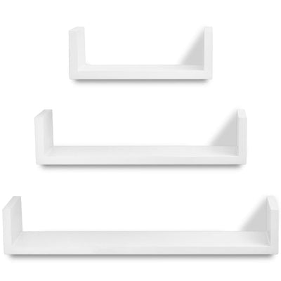 3 Black MDF U-shaped Floating Wall Display Shelves Book/DVD Storage