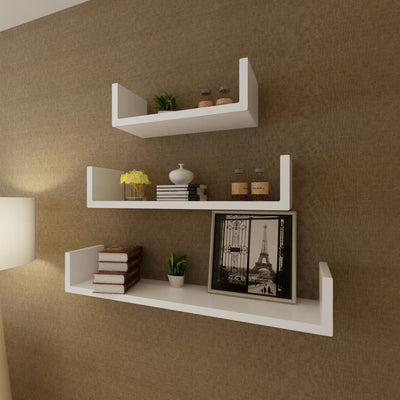 3 Black MDF U-shaped Floating Wall Display Shelves Book/DVD Storage