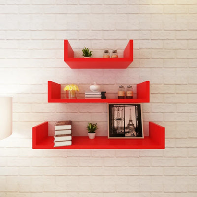3 Black MDF U-shaped Floating Wall Display Shelves Book/DVD Storage