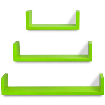3 Black MDF U-shaped Floating Wall Display Shelves Book/DVD Storage