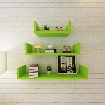 3 Black MDF U-shaped Floating Wall Display Shelves Book/DVD Storage