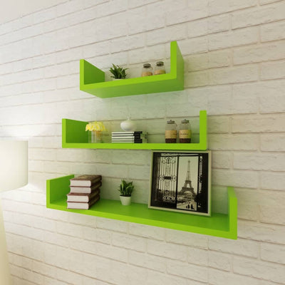 3 Black MDF U-shaped Floating Wall Display Shelves Book/DVD Storage