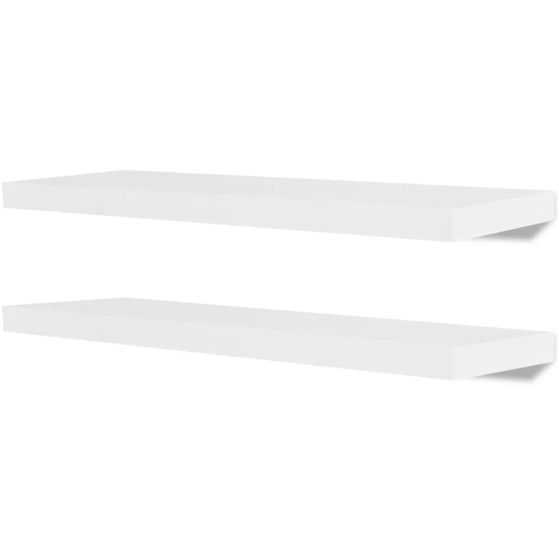 2 White MDF Floating Wall Display Shelves Book/DVD Storage