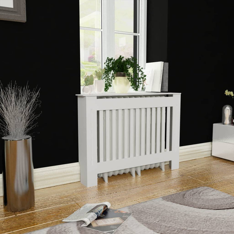 vidaXL White MDF Radiator Cover Heating Cabinet 112 cm