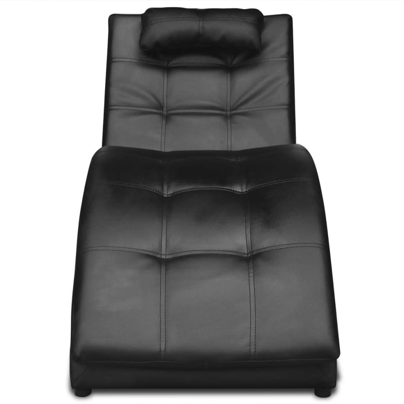 vidaXL Chaise Longue with Pillow Black Faux Leather