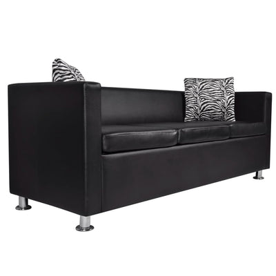 vidaXL Sofa 3-Seater Artificial Leather Black