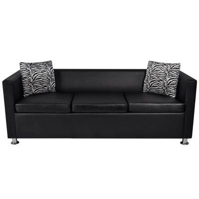 vidaXL Sofa 3-Seater Artificial Leather Black