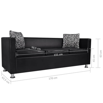 vidaXL Sofa 3-Seater Artificial Leather Black