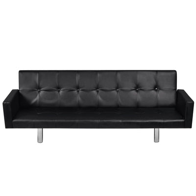 vidaXL Sofa Bed with Armrest Black Artificial Leather