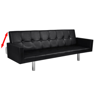 vidaXL Sofa Bed with Armrest Black Artificial Leather