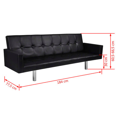vidaXL Sofa Bed with Armrest Black Artificial Leather