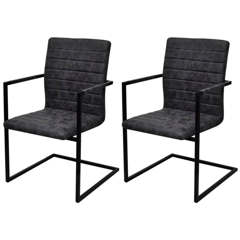 vidaXL Cantilever Dining Chairs 2 pcs Black Faux Leather