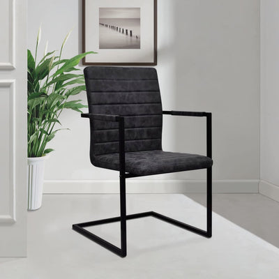 vidaXL Cantilever Dining Chairs 2 pcs Black Faux Leather
