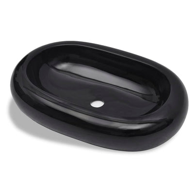vidaXL Ceramic Bathroom Sink Basin Black Oval