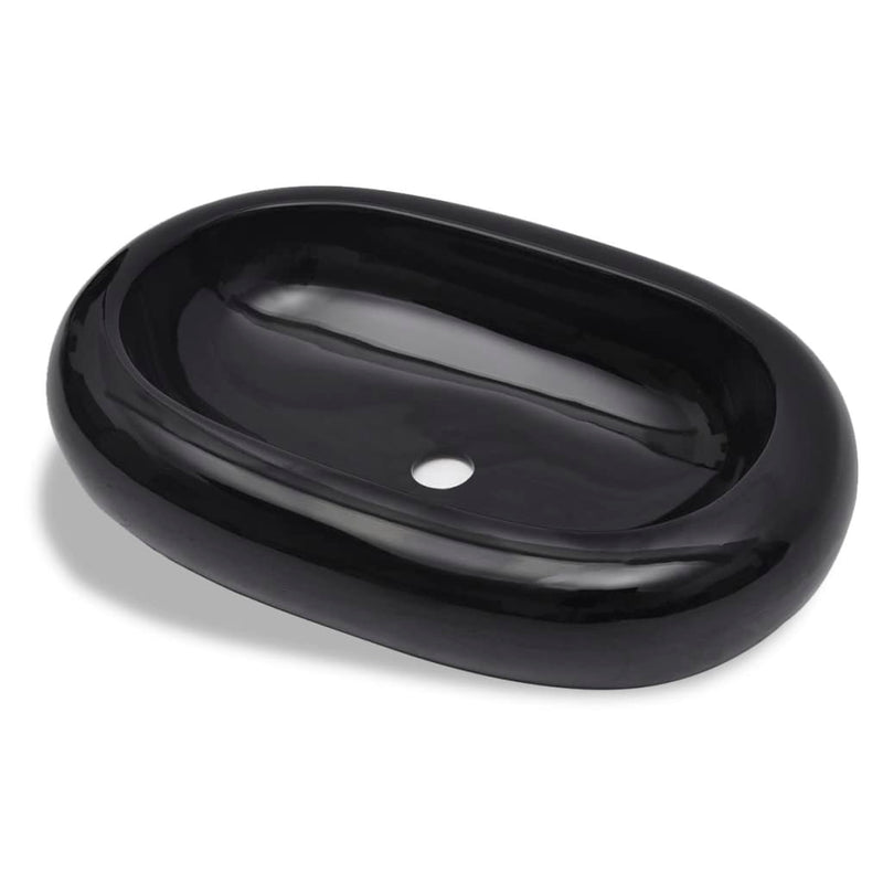 vidaXL Ceramic Bathroom Sink Basin Black Oval