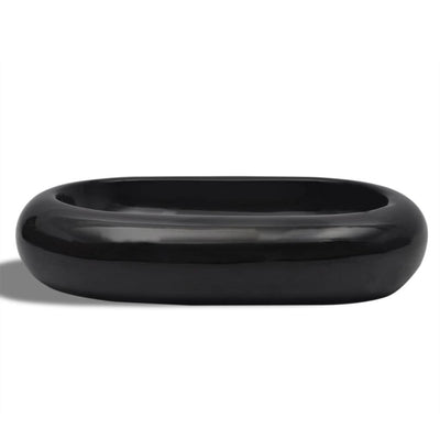 vidaXL Ceramic Bathroom Sink Basin Black Oval