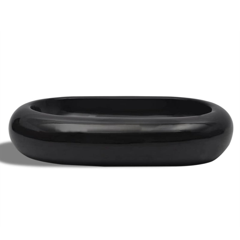 vidaXL Ceramic Bathroom Sink Basin Black Oval