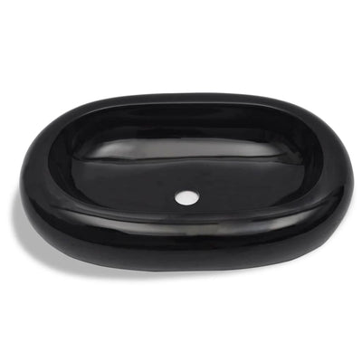 vidaXL Ceramic Bathroom Sink Basin Black Oval